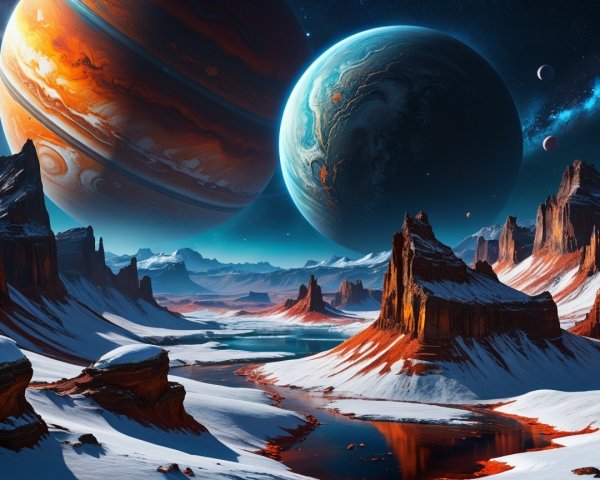 Alien Landscape with Rock Formations and Starry Sky