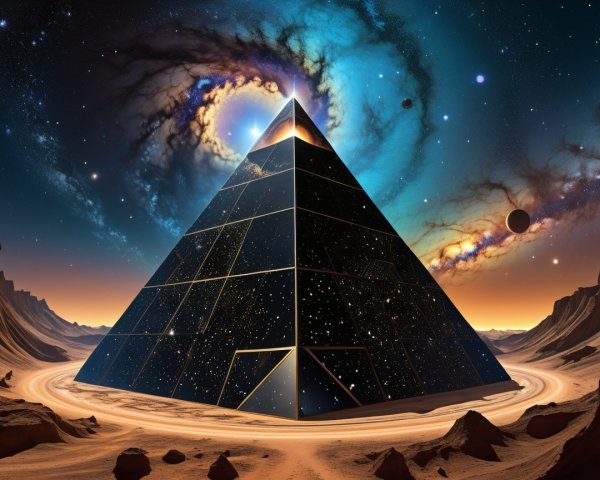 Majestic Pyramid in a Cosmic Landscape with Nebulae