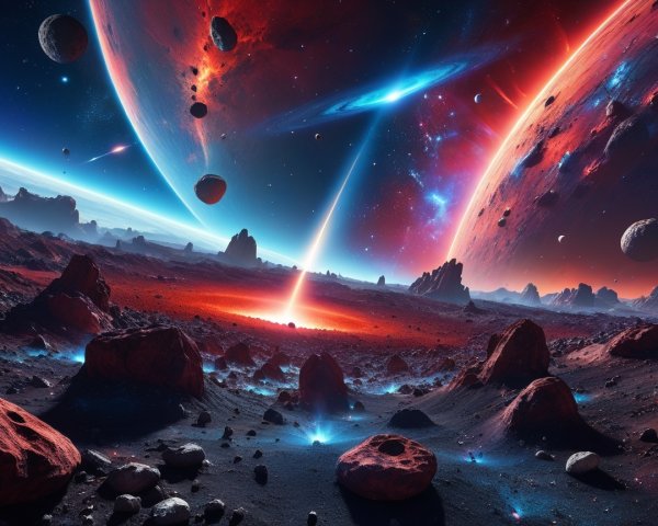 Vibrant Cosmic Landscape with Celestial Bodies