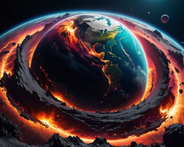 Dramatic Earth Surrounded by Lava and Dark Atmosphere