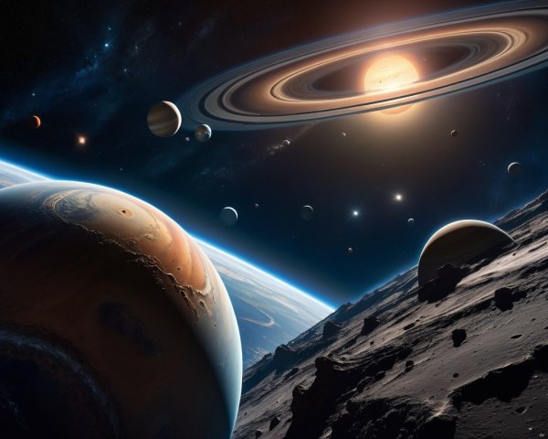 Vibrant Solar System with Gas Giants and Stars