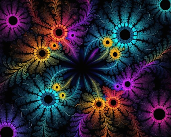 Vibrant Fractal Design with Intricate Floral Patterns