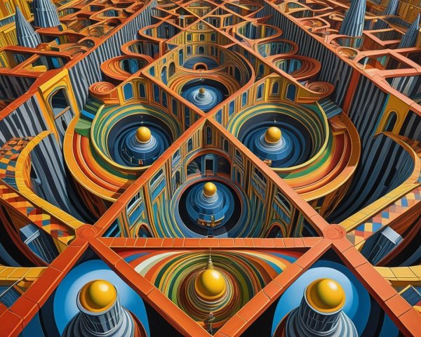 Vibrant Geometric Landscape with Swirling Patterns