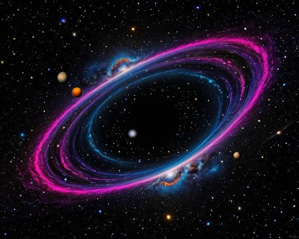 Cosmic Scene with Black Hole and Vibrant Rings