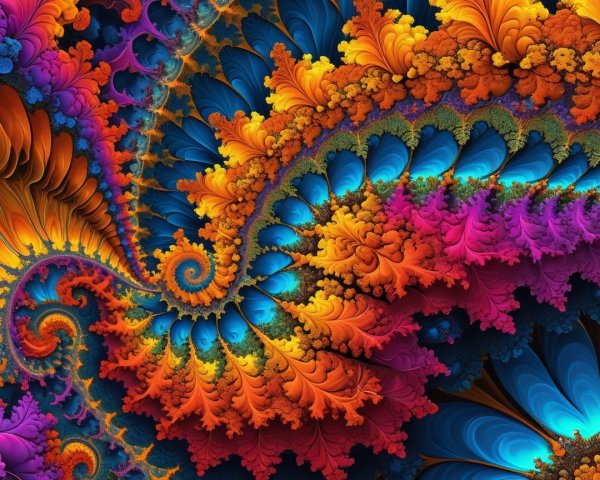 Vibrant Fractal Design with Spirals and Rich Colors