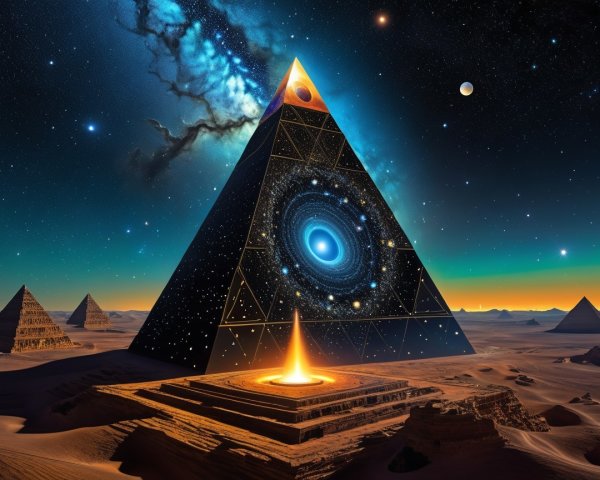 Mystical Pyramid in Cosmic Desert Landscape