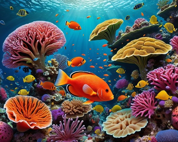 Vibrant Underwater Scene with Colorful Coral Reefs