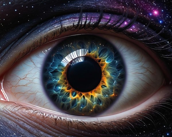 Close-Up of an Eye with Cosmic Galaxy Elements