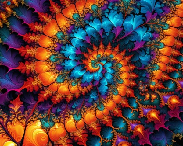 Vibrant Fractal Spiral Design in Orange and Blue