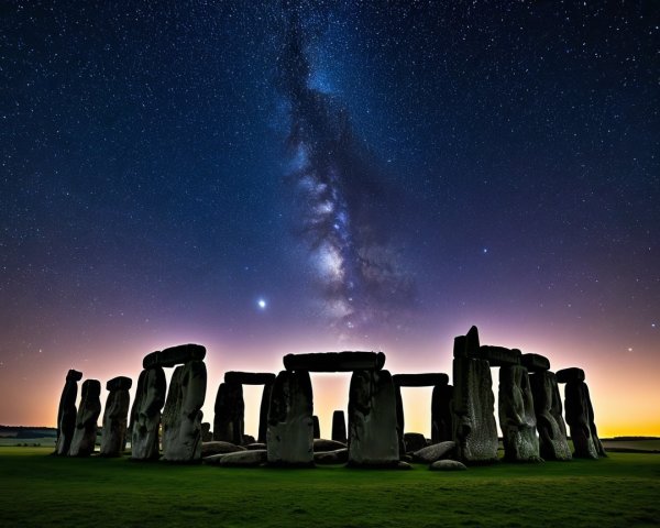 Stonehenge Silhouetted Under a Starry Night Sky