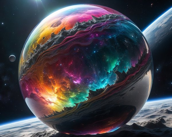 Vibrant Swirling Planet in Celestial Scene