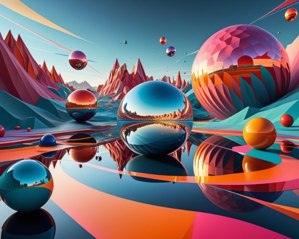 Surreal Landscape with Vibrant Colors and Shapes
