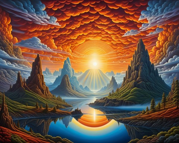 Vibrant Landscape with Mountains and Reflective Lake