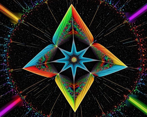 Vibrant Fractal Image of an Eight-Pointed Star Design