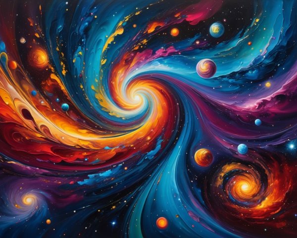 Vibrant Cosmic Swirl of Colors and Galaxies