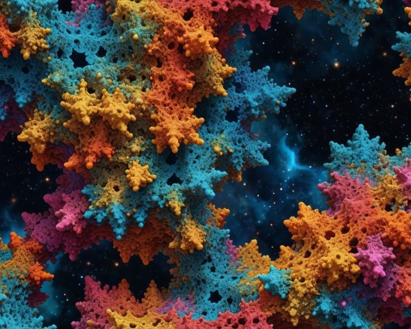 Vibrant Fractal Pattern with Coral Shapes and Nebula