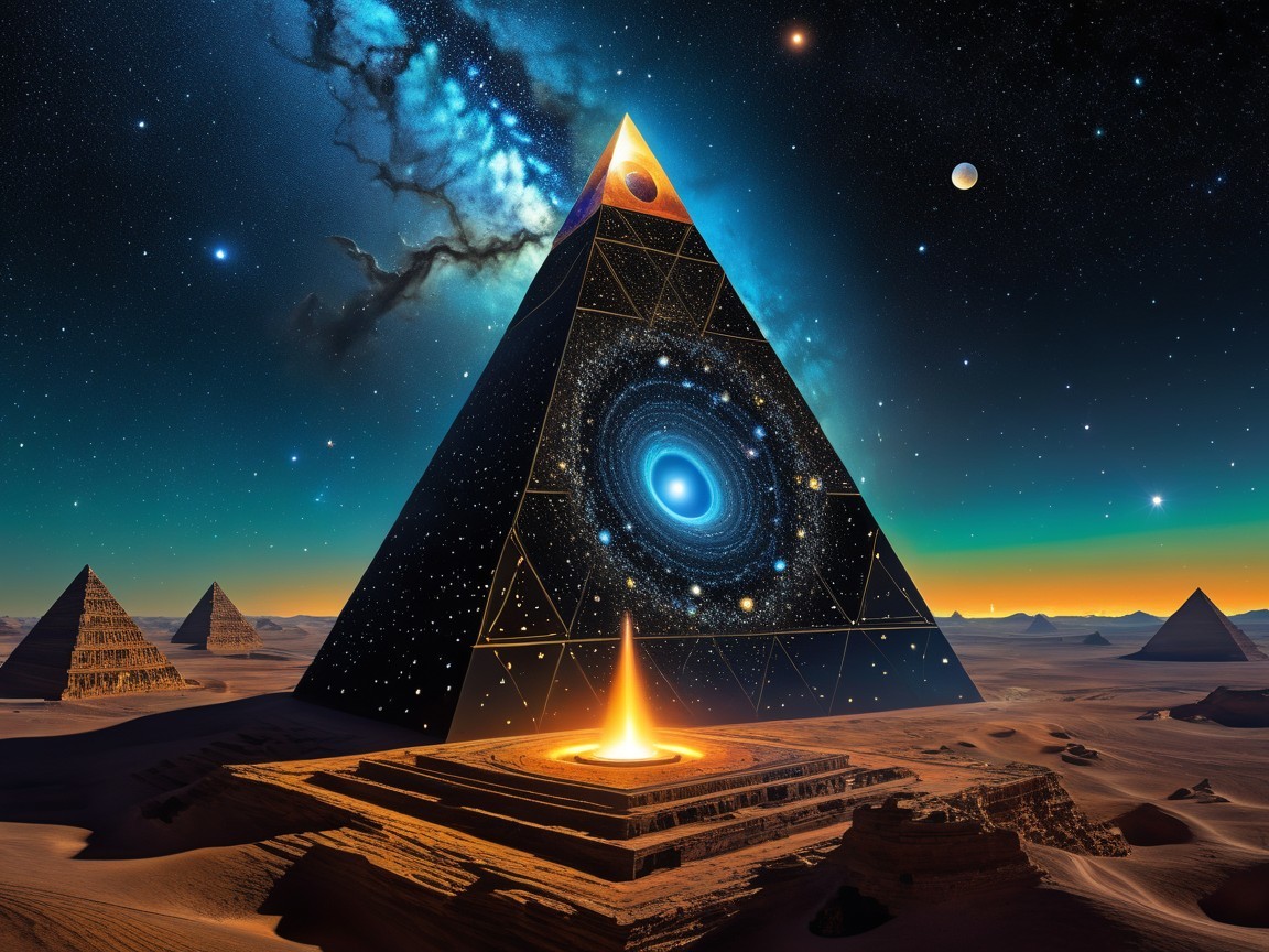 Mystical Pyramid in Cosmic Desert Landscape