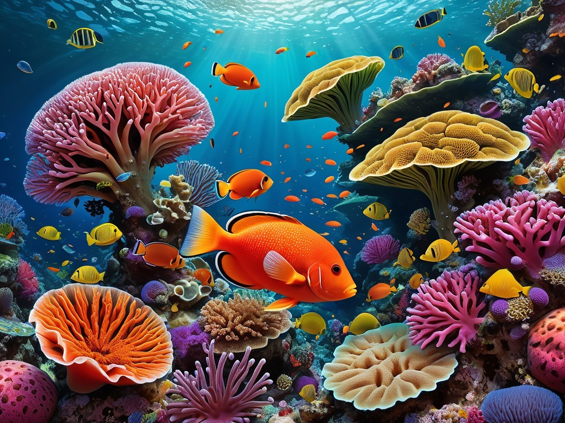 Vibrant Underwater Scene with Colorful Coral Reefs
