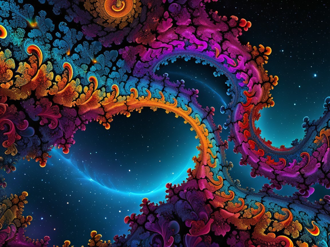 Vibrant Fractal Pattern on Starry Background
