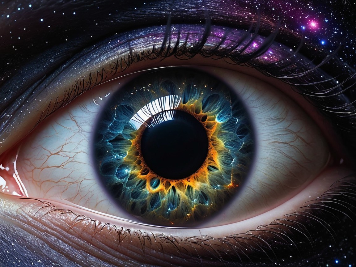 Close-Up of an Eye with Cosmic Galaxy Elements