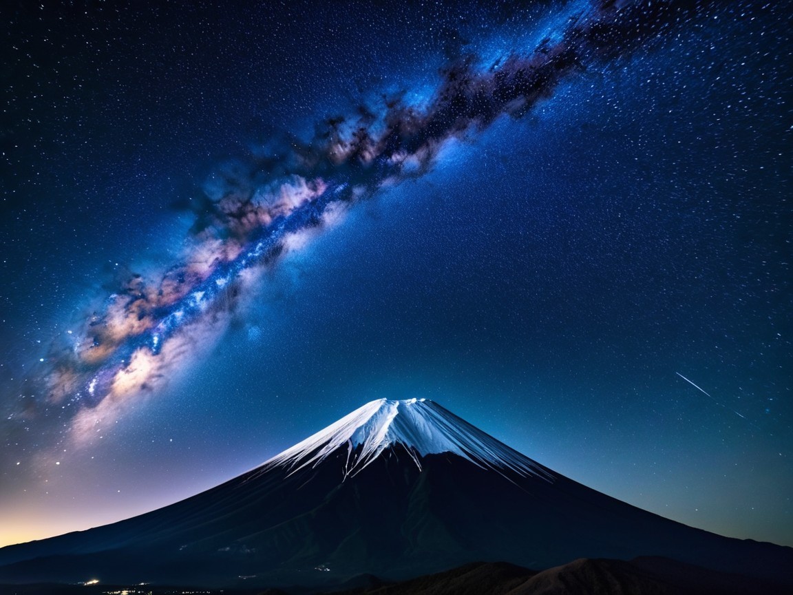 Mount Fuji Under a Starry Night Sky with Milky Way
