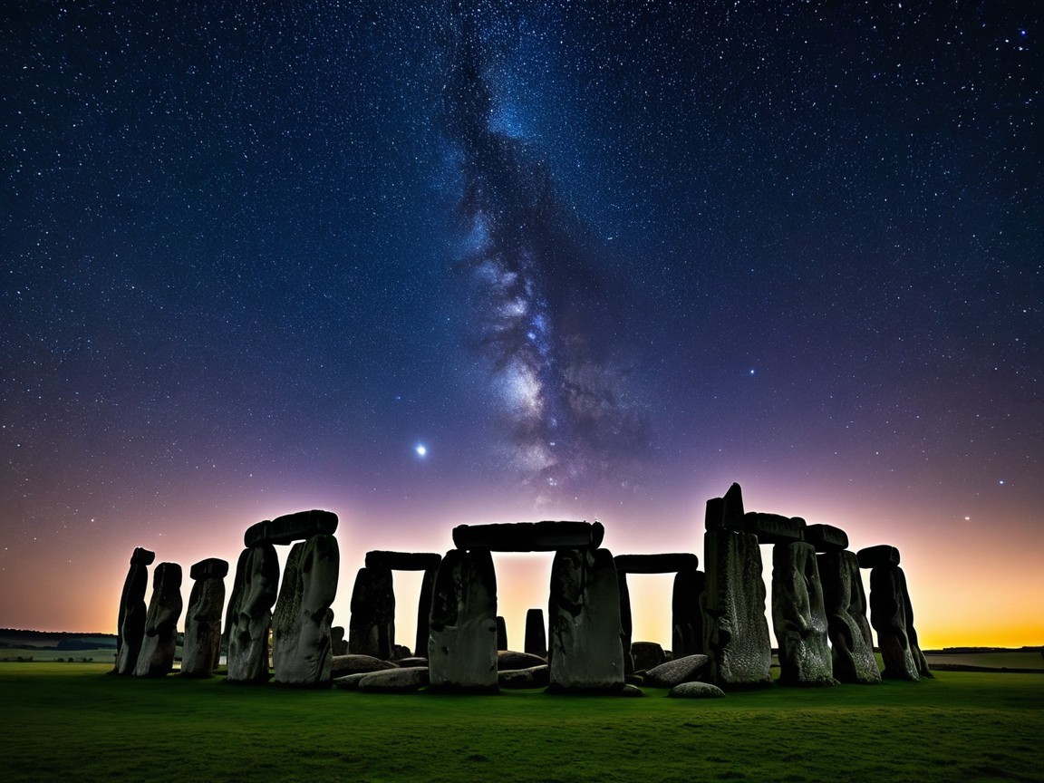 Stonehenge Silhouetted Under a Starry Night Sky