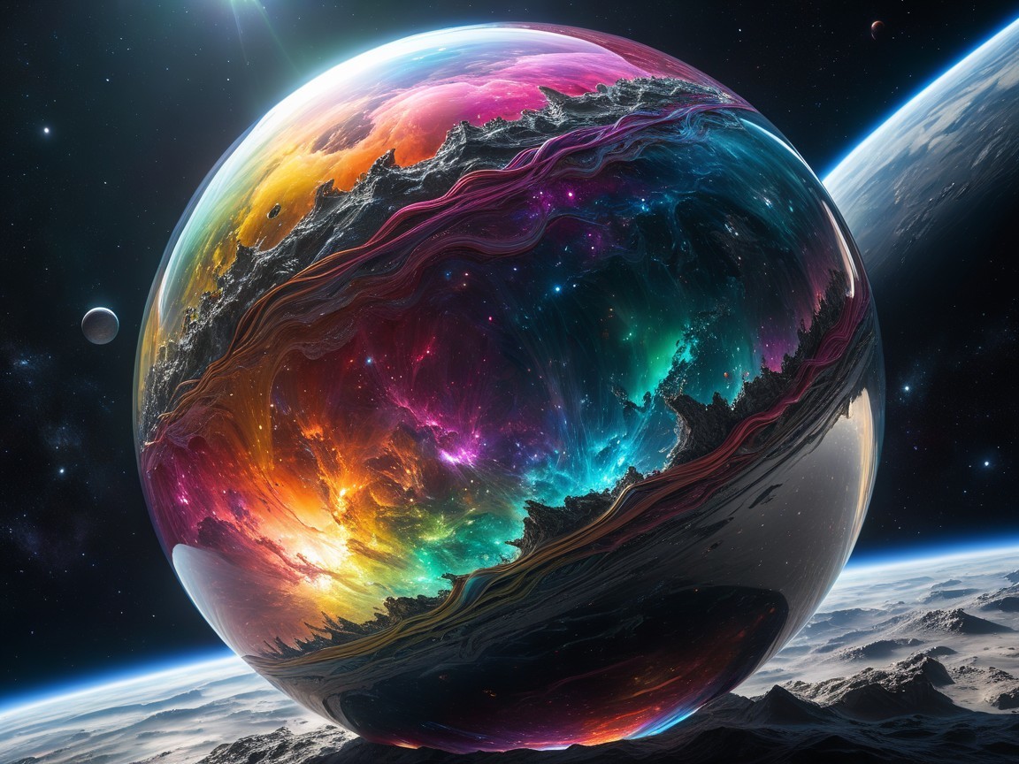 Vibrant Swirling Planet in Celestial Scene