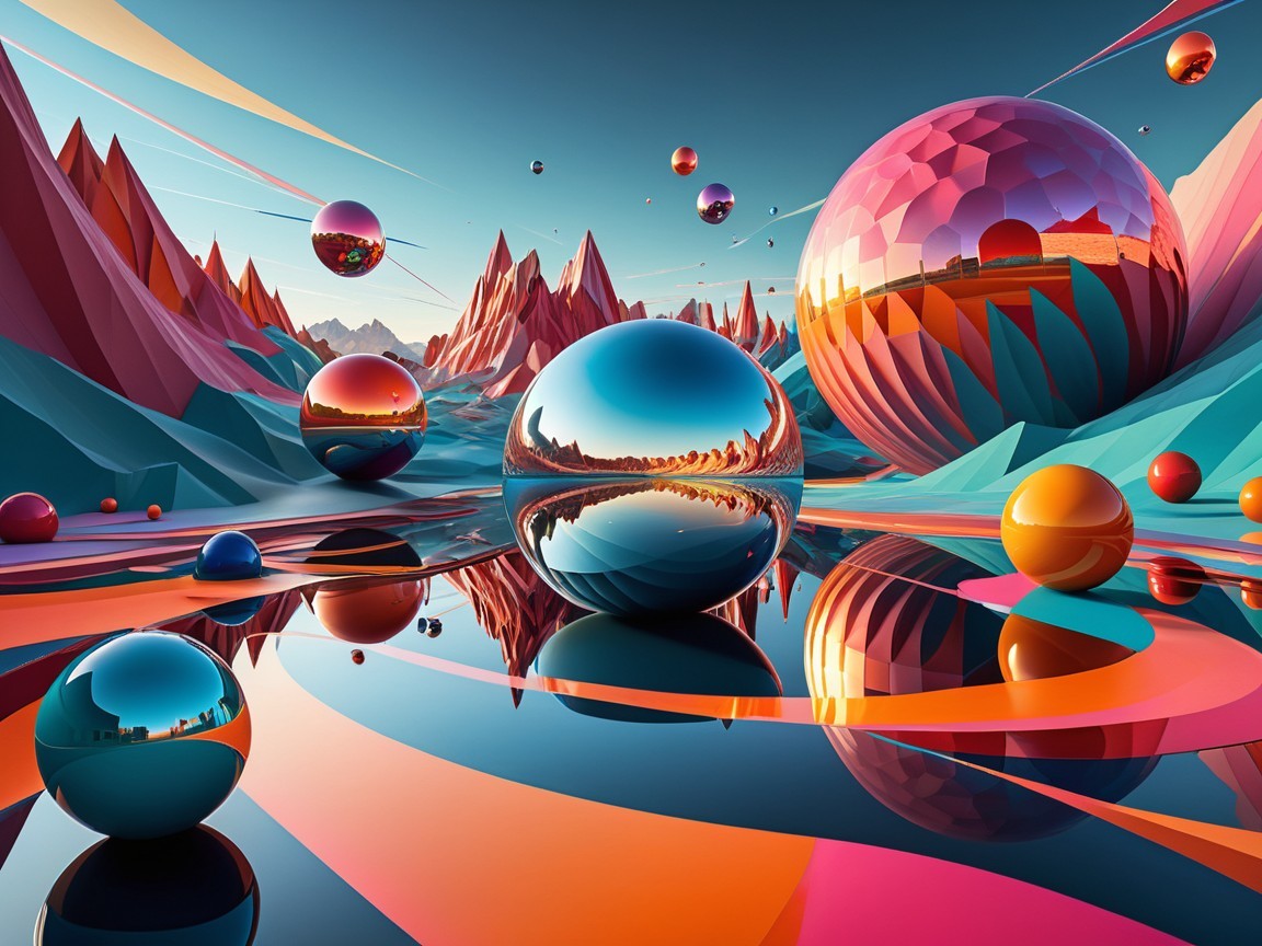 Surreal Landscape with Vibrant Colors and Shapes
