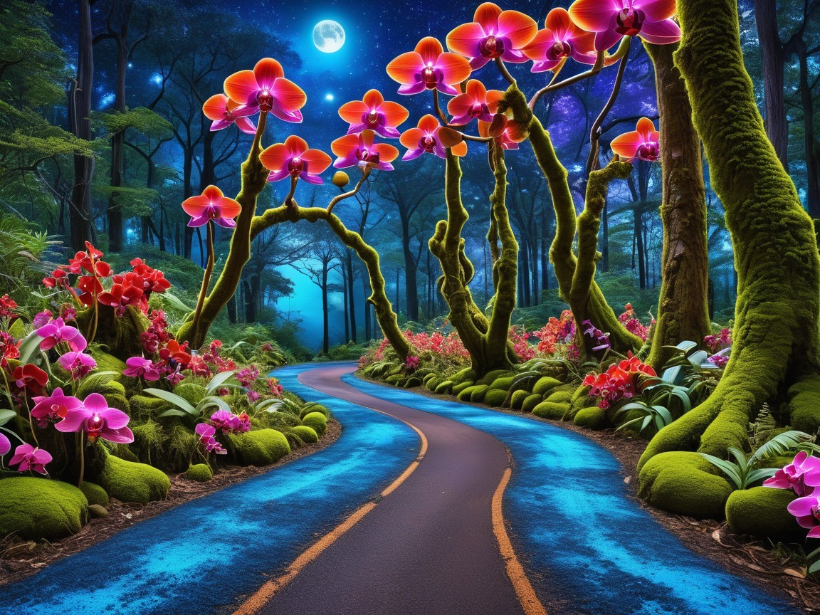 Winding Road Through a Vibrant Enchanted Forest