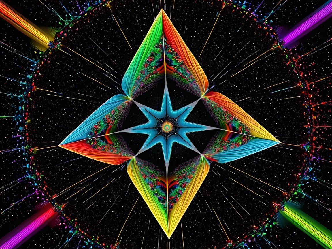 Vibrant Fractal Image of an Eight-Pointed Star Design