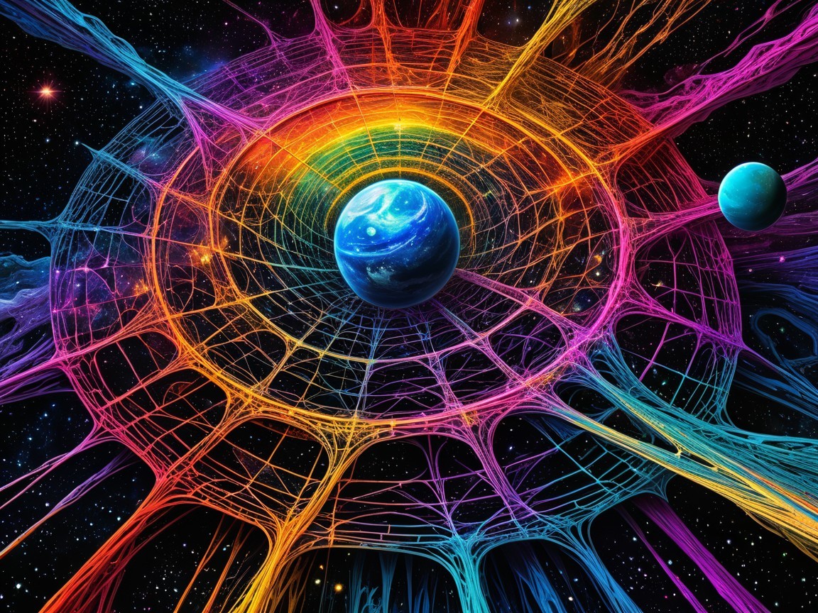 Vibrant Cosmic Landscape with Earth and Celestial Bodies