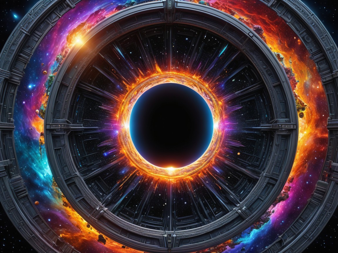 Futuristic Cosmic Scene with Black Hole and Nebulae