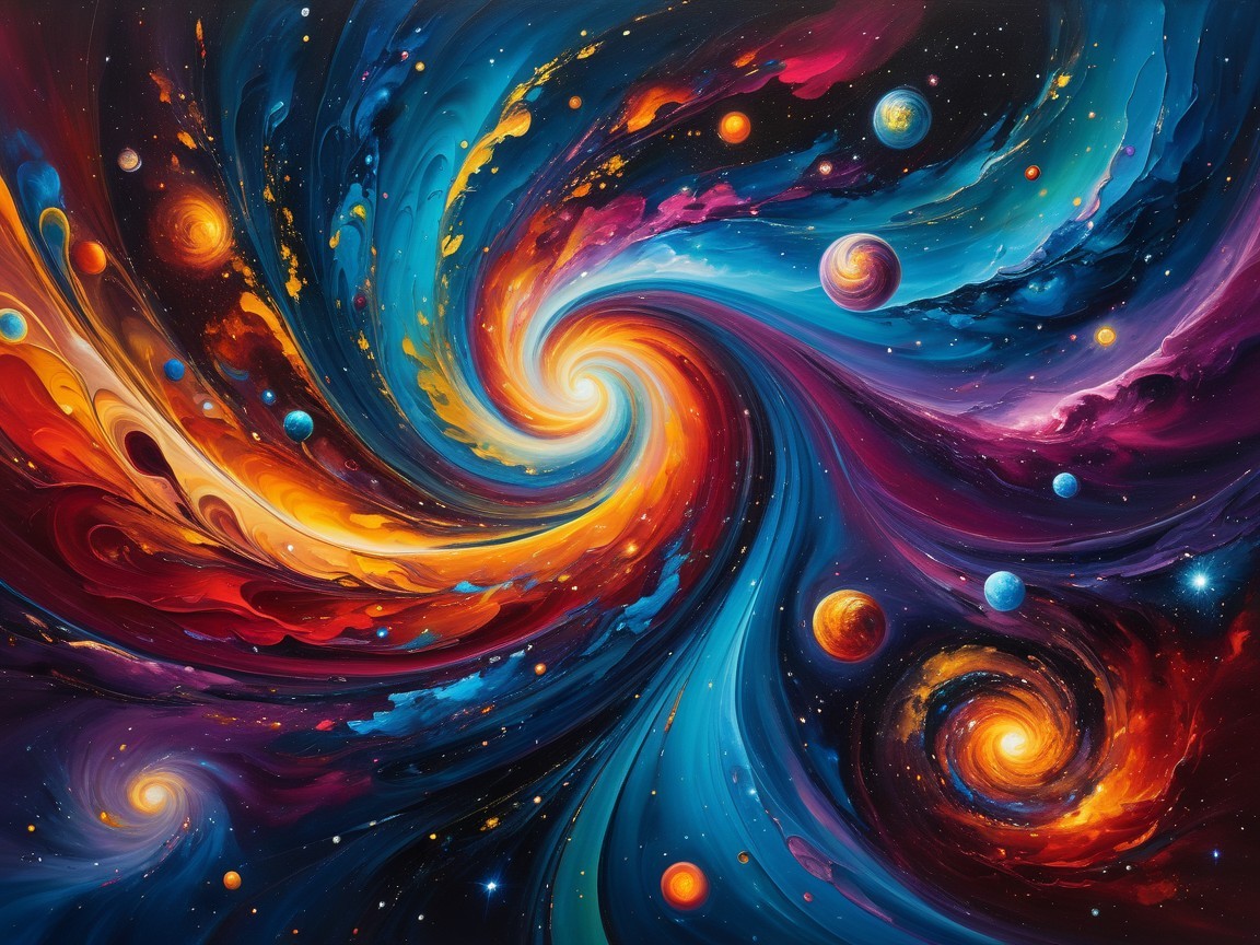 Vibrant Cosmic Swirl of Colors and Galaxies