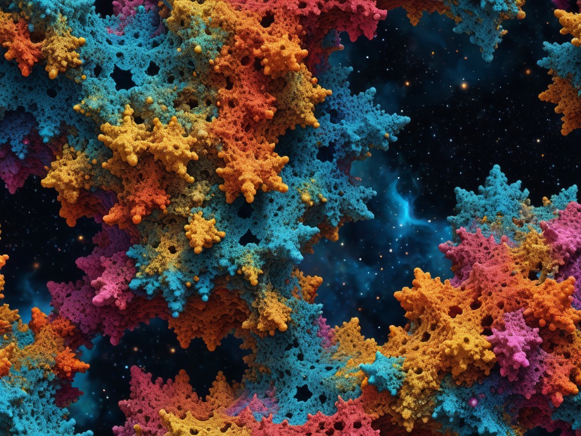 Vibrant Fractal Pattern with Coral Shapes and Nebula
