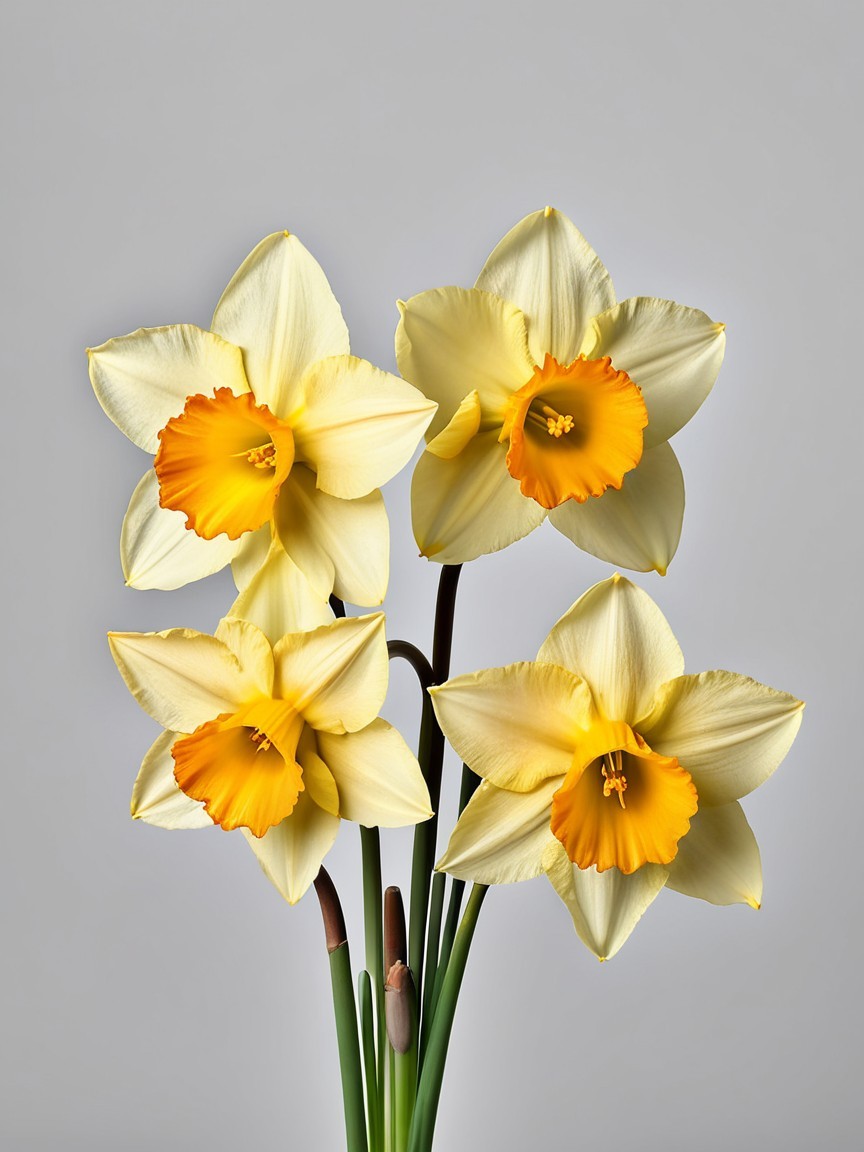 Close-Up of Vibrant Daffodil Flowers on Gray Background