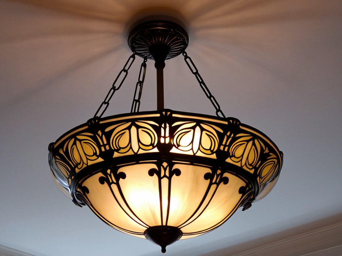 Vintage Ceiling Lamp with Frosted Glass and Metalwork
