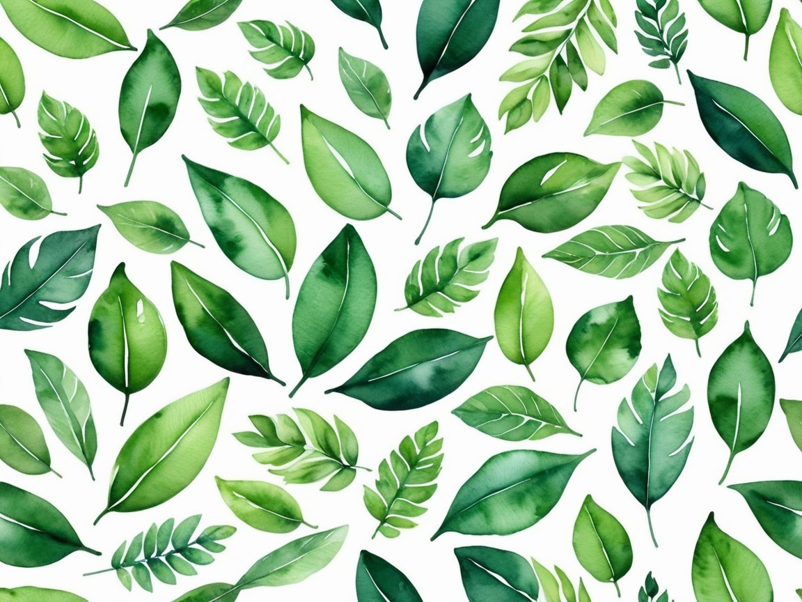 Vibrant Green Leaf Arrangement on White Background