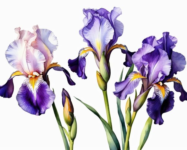 Arrangement of Purple and Lavender Irises with Leaves