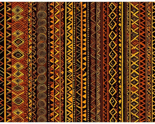 Vibrant Tribal Patterns in Warm Hues and Geometric Shapes