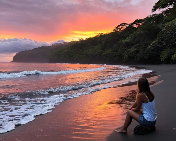 Serene Beach Scene at Sunset with Tranquil Waves