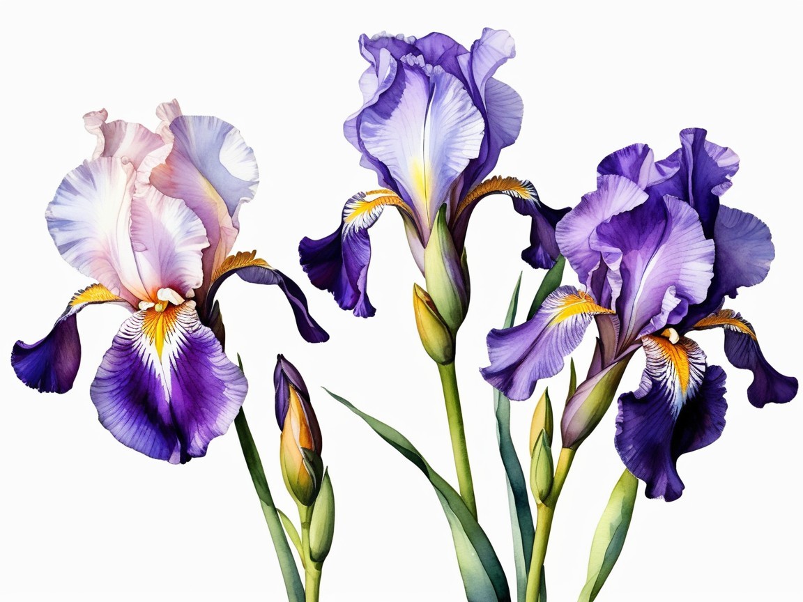Arrangement of Purple and Lavender Irises with Leaves