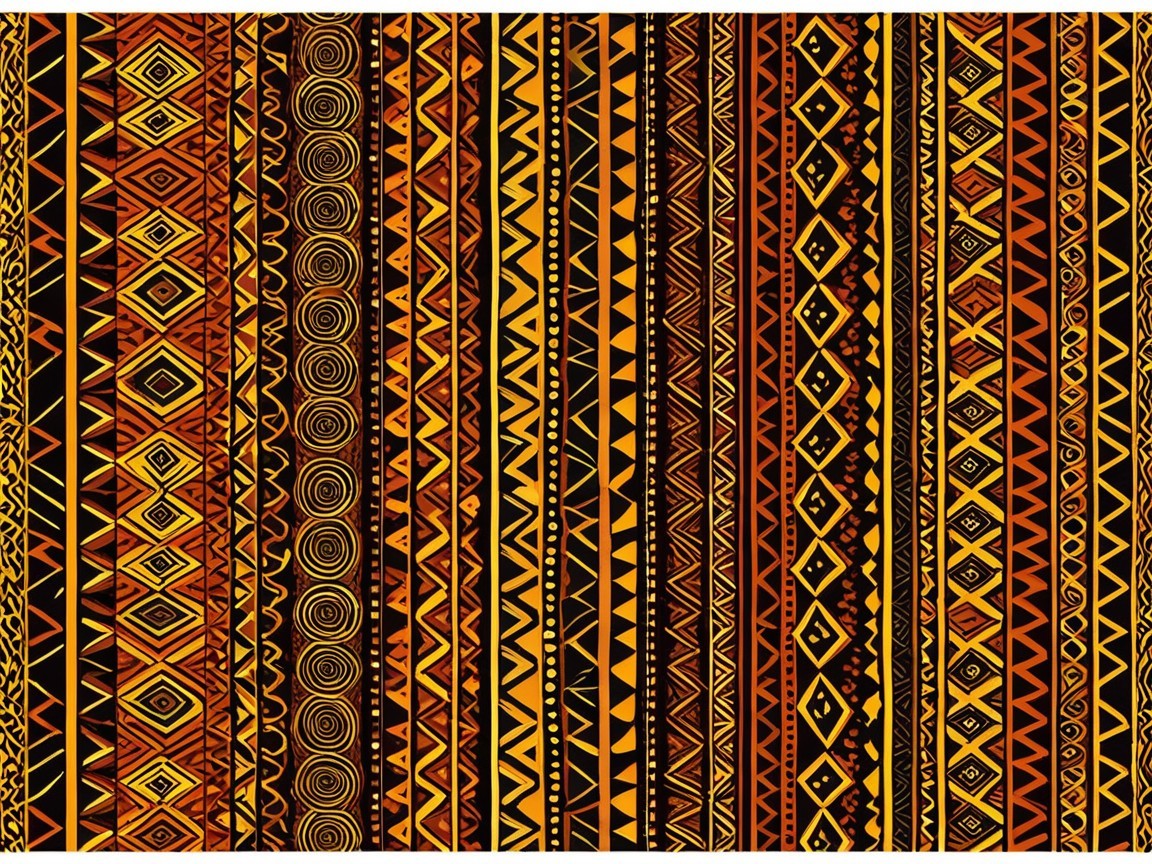 Vibrant Tribal Patterns in Warm Hues and Geometric Shapes
