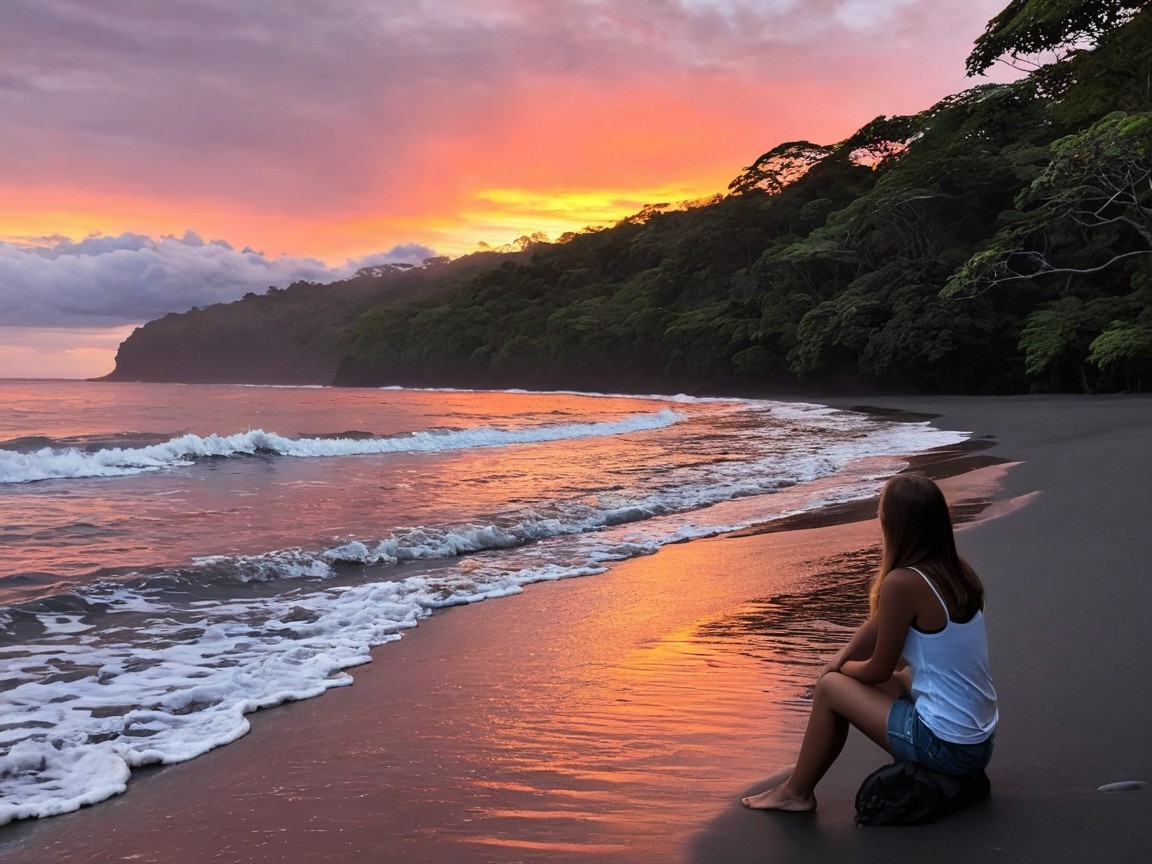 Serene Beach Scene at Sunset with Tranquil Waves