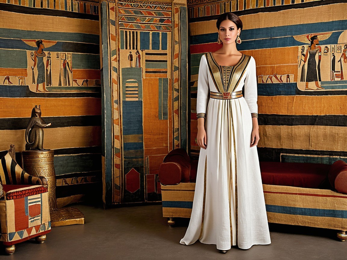 Elegant white gown with gold details in Egyptian setting