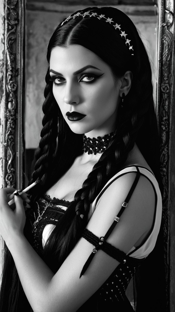 Striking Woman with Braided Hair in Gothic Style