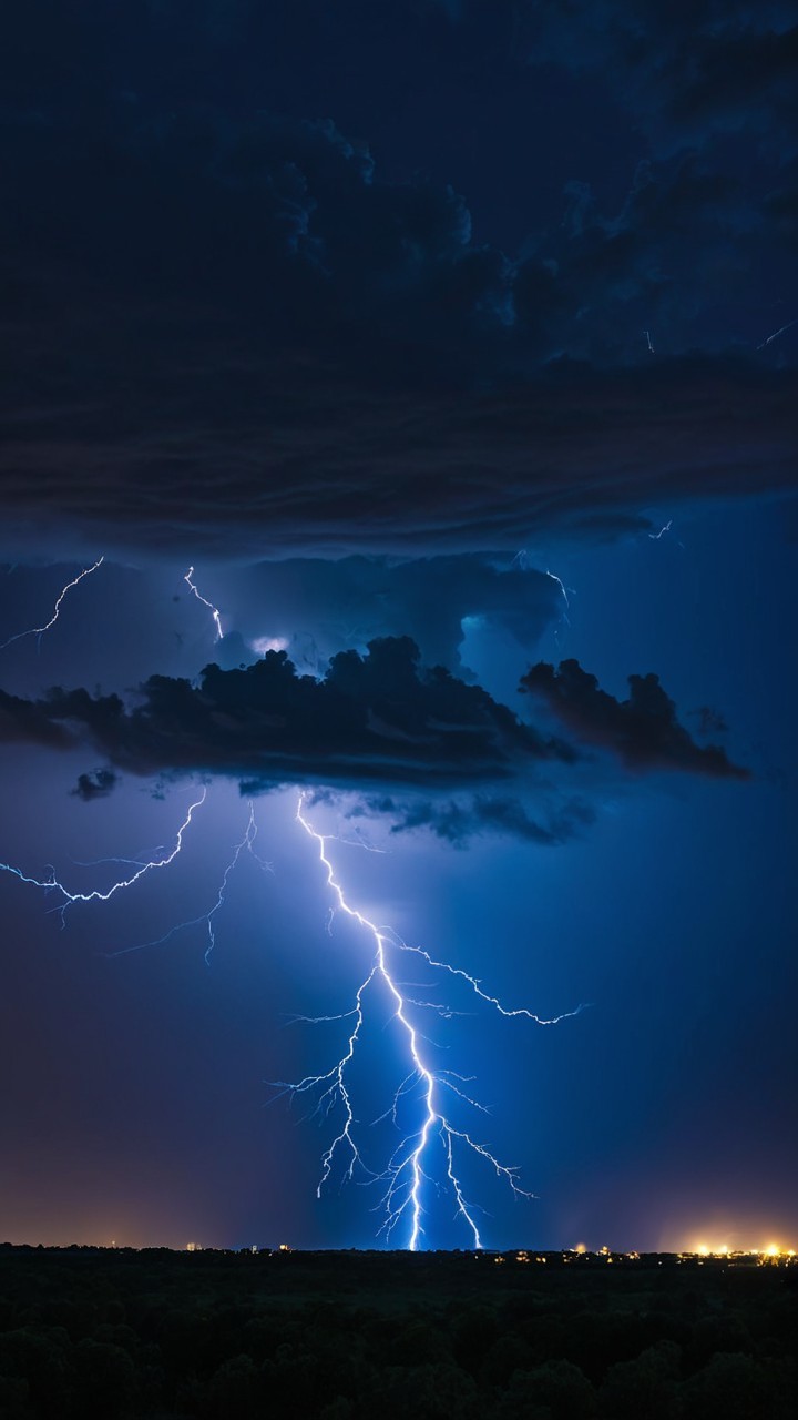 Dramatic Night Sky with Lightning and Dark Clouds