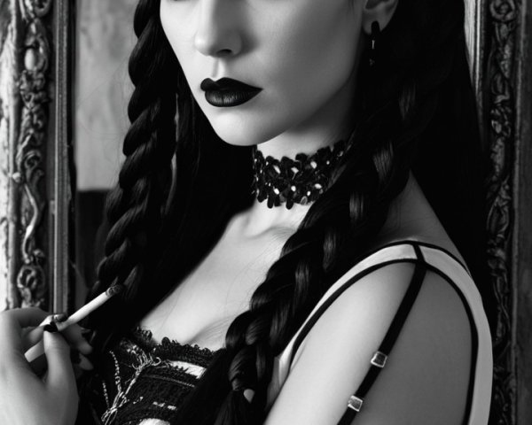 Striking Woman with Braided Hair in Gothic Style