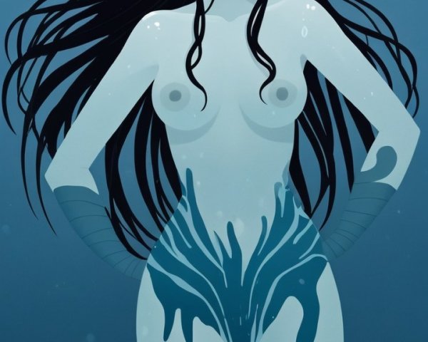 Underwater Scene with a Serene Woman in Blue Hues