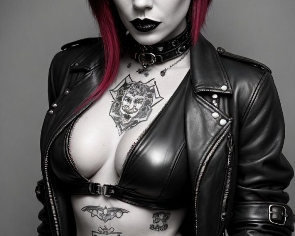 Portrait of a Confident Woman with Vibrant Hair and Tattoos