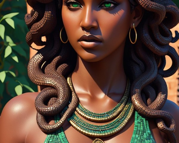 Confident Figure with Intricate Hairstyle and Jewelry